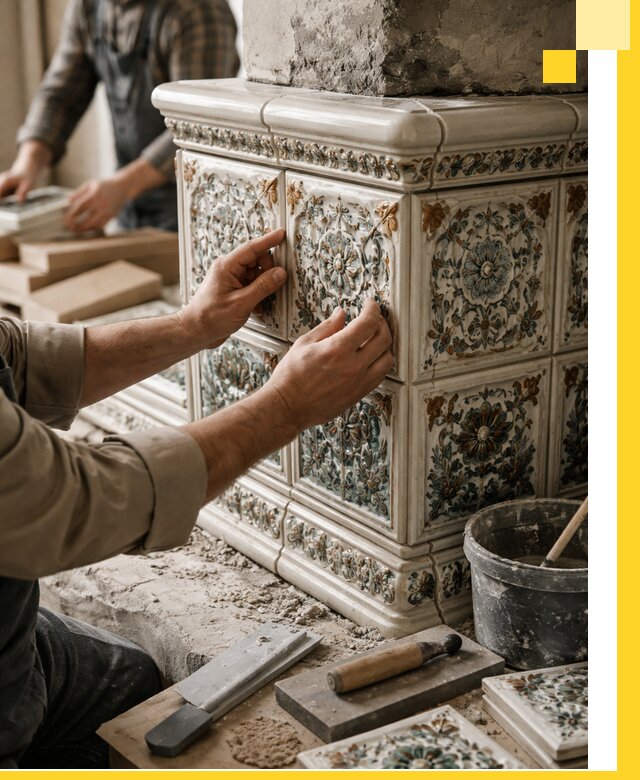 Изразцовые камины под ключ в Кулебаках: проект и монтаж