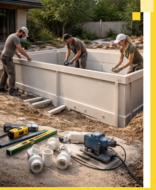 Установка полипропиленовых бассейнов под ключ в Кулебаках