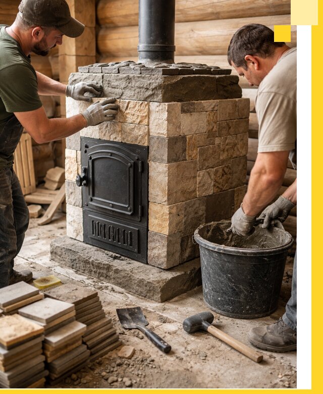 Облицовка банной печи под ключ в Кулебаках: камень и плитка