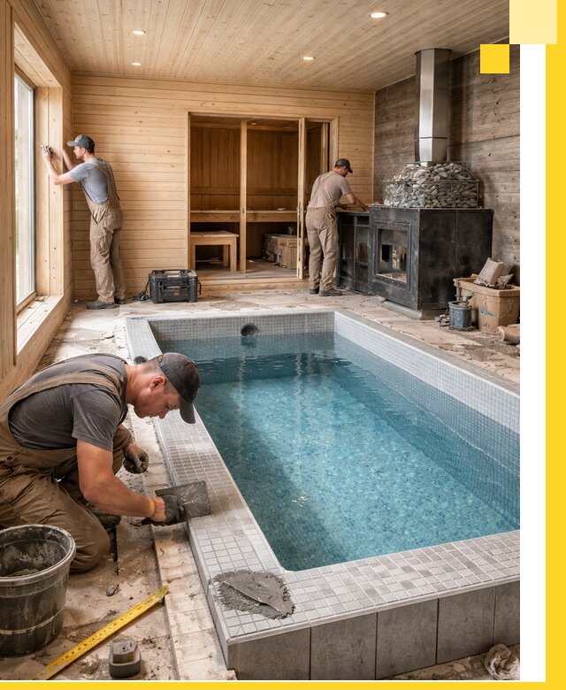 Проект бани с бассейном и сауной в Кулебаках под ключ