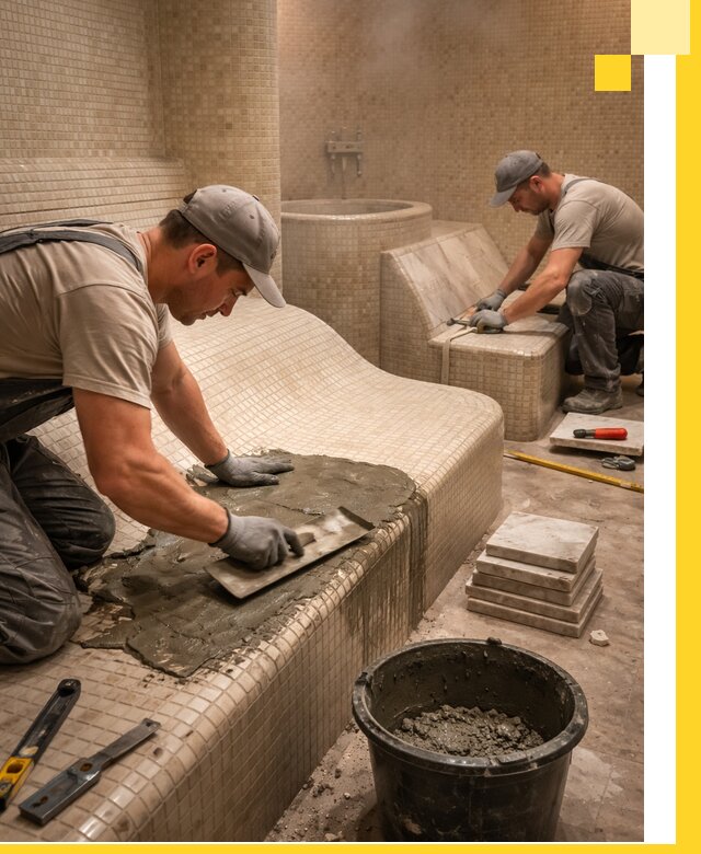 Лежаки для хамама под ключ в Кулебаках, проект и монтаж